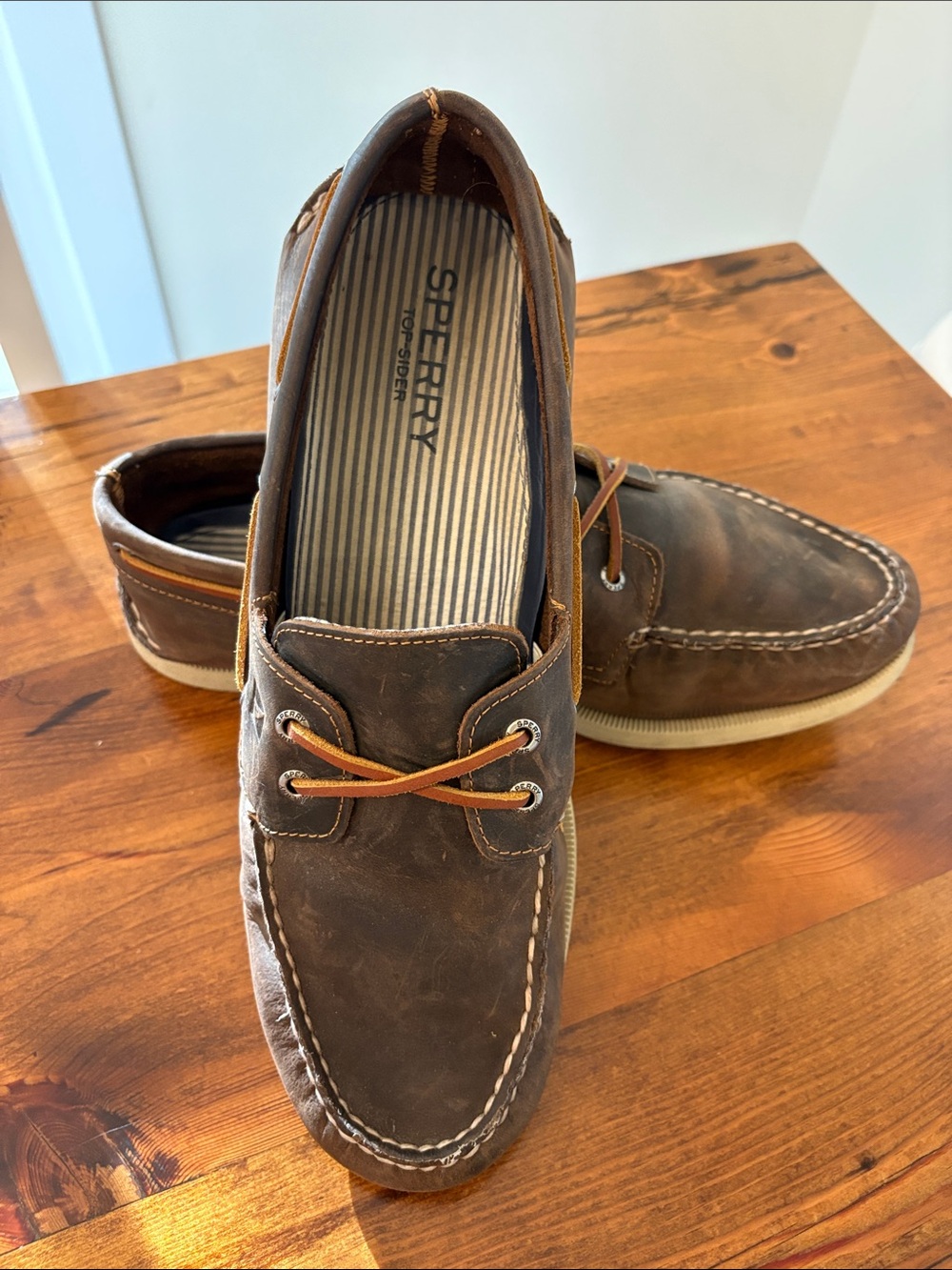 Sperry Brown Leather 2-Eye Boat Shoes with Tan Laces
